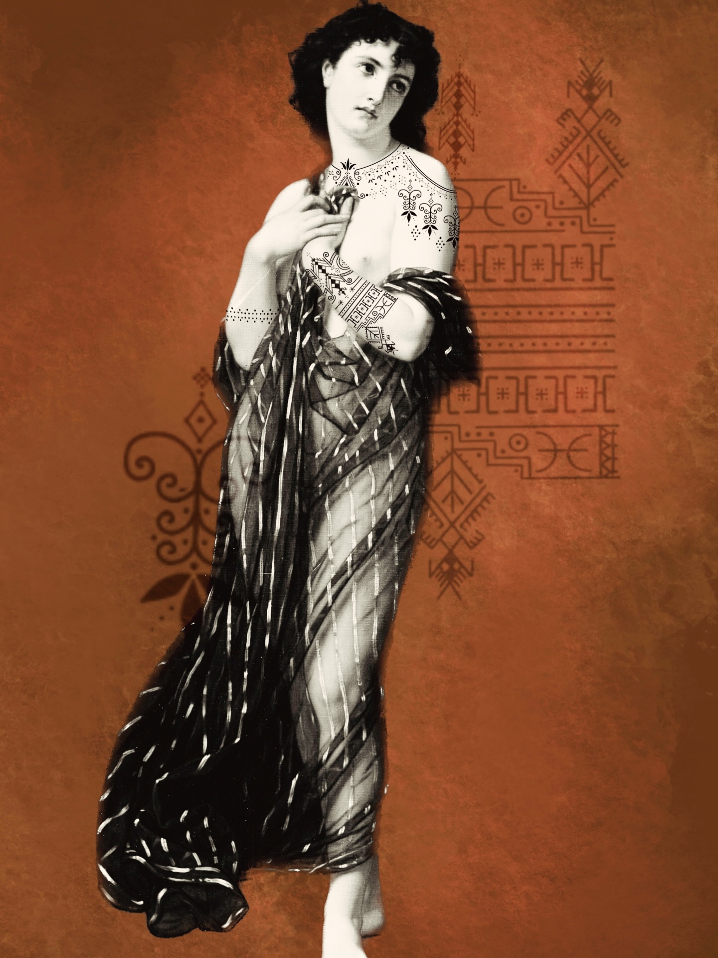 Femme Tableau Classique Tatouages Amazighs Fond Terre — portfolio Hamsa Tattoo Dijon handpoke