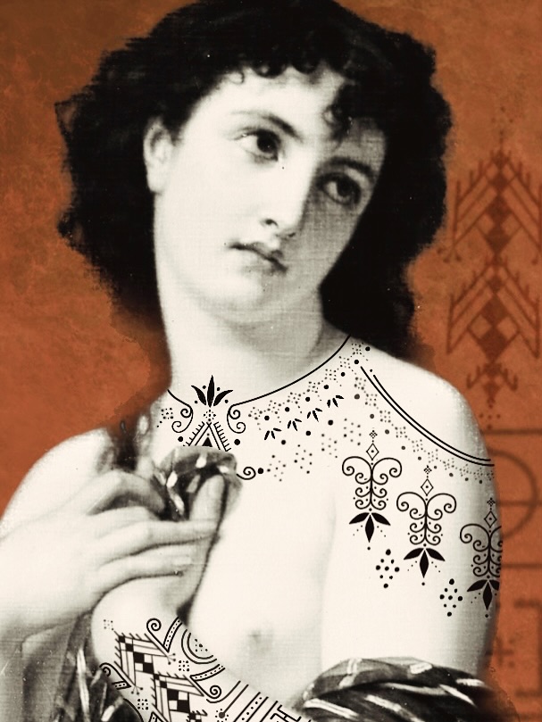 Femme Tableau Romantique Tatouages Amazighs Epaule — portfolio Hamsa Tattoo Dijon handpoke