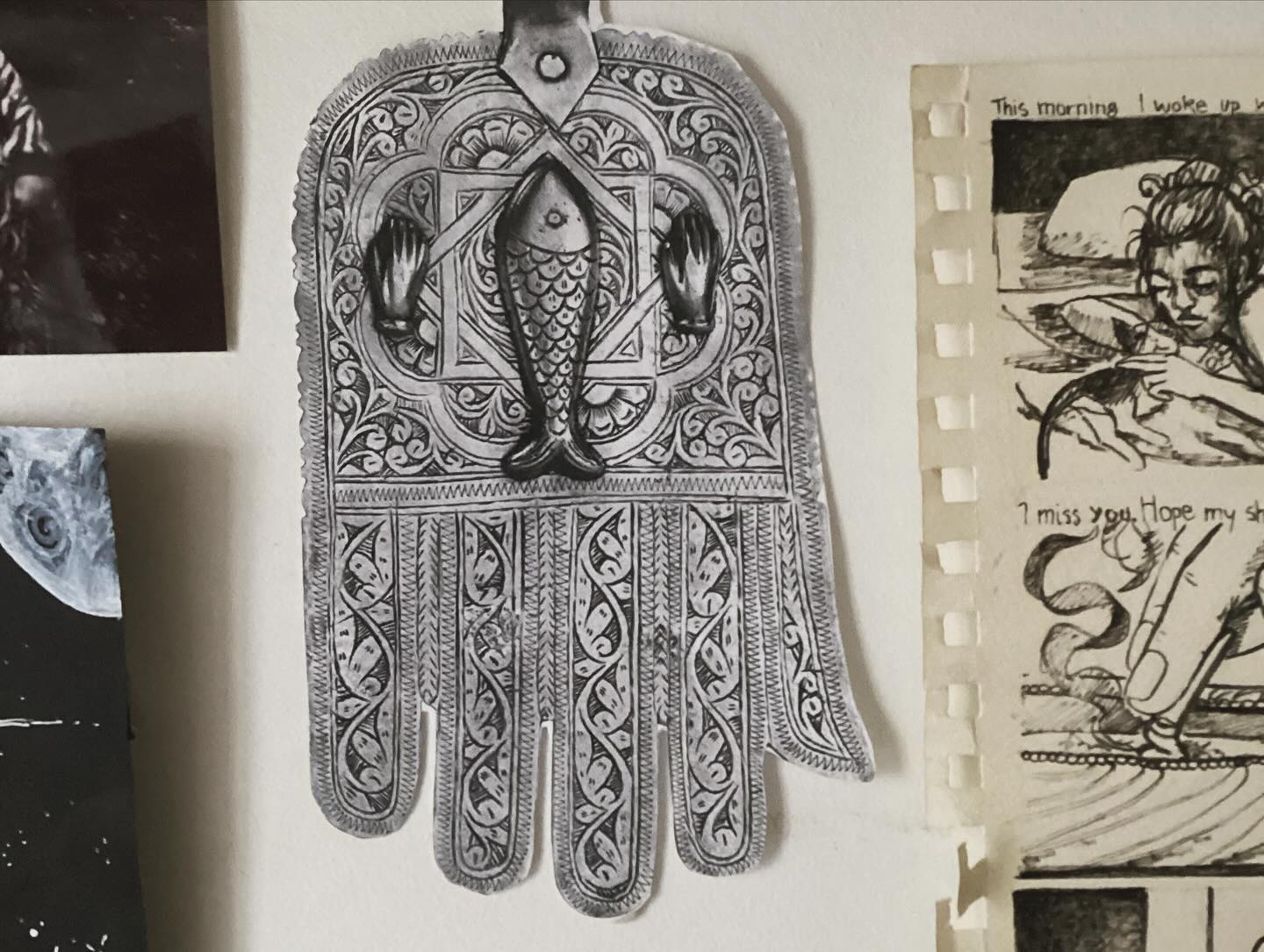 Hamsa Argent Poisson Decoration Murale Artisan Hamsa — portfolio Hamsa Tattoo Dijon handpoke