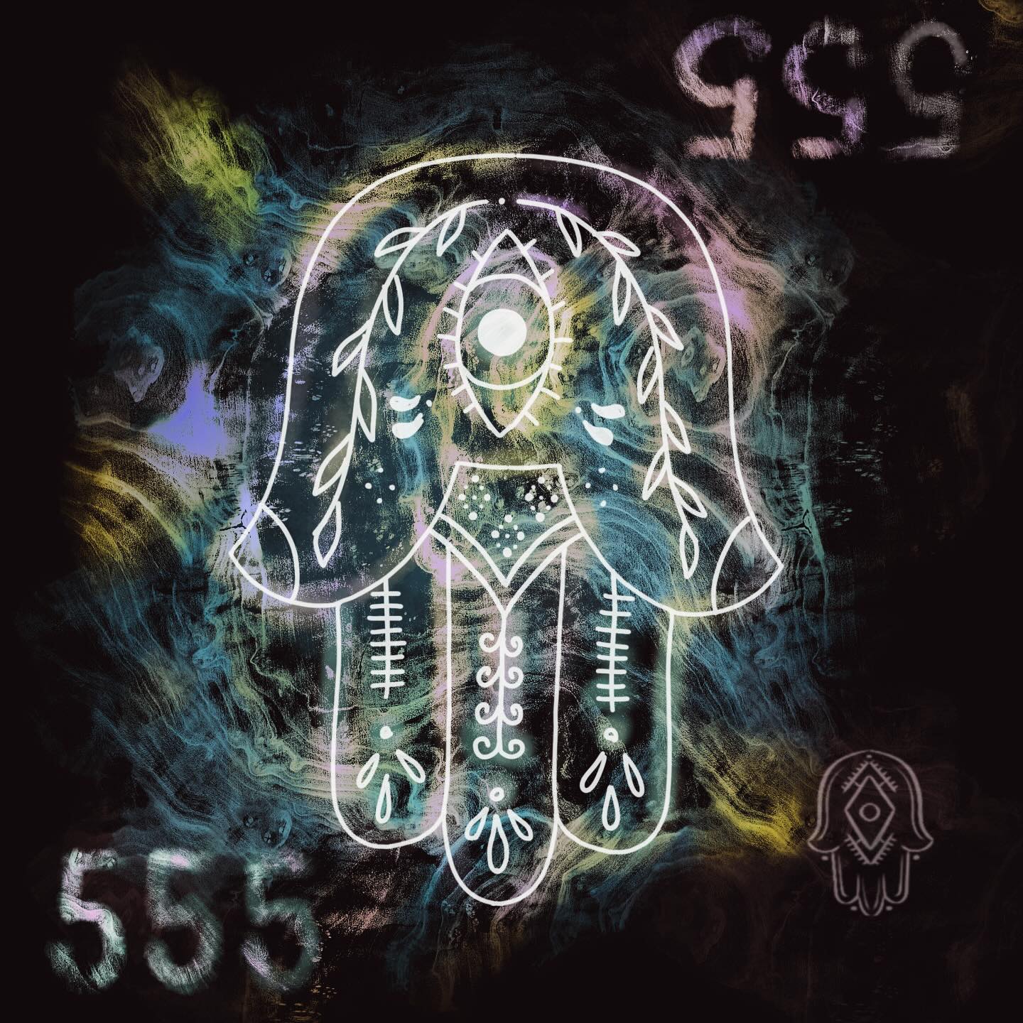 Hamsa Cosmique Illustration Sacree Fond Galaxie — portfolio Hamsa Tattoo Dijon handpoke
