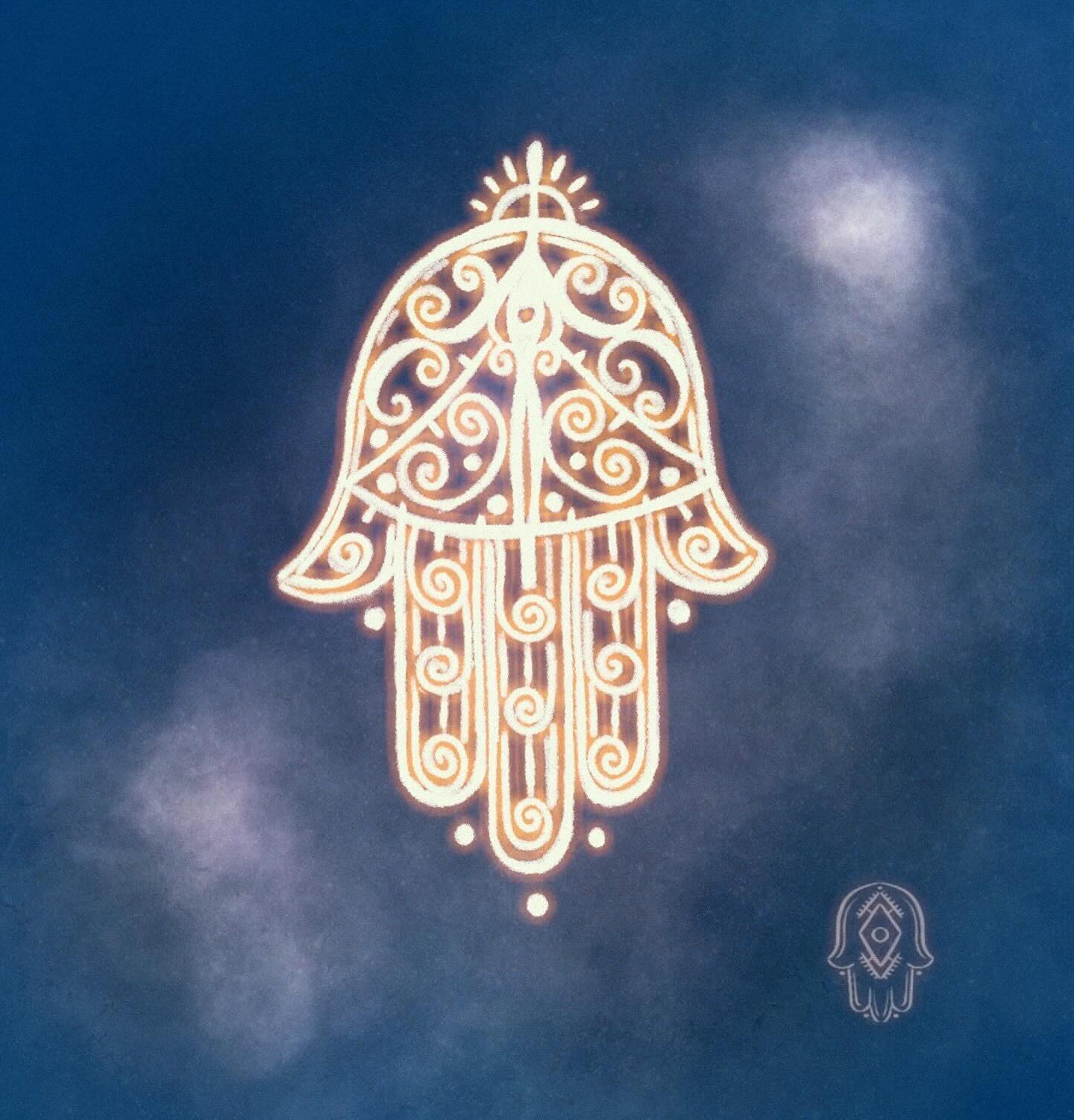 Hamsa lumineuse — symbole sacré protection tatouage handpoke
